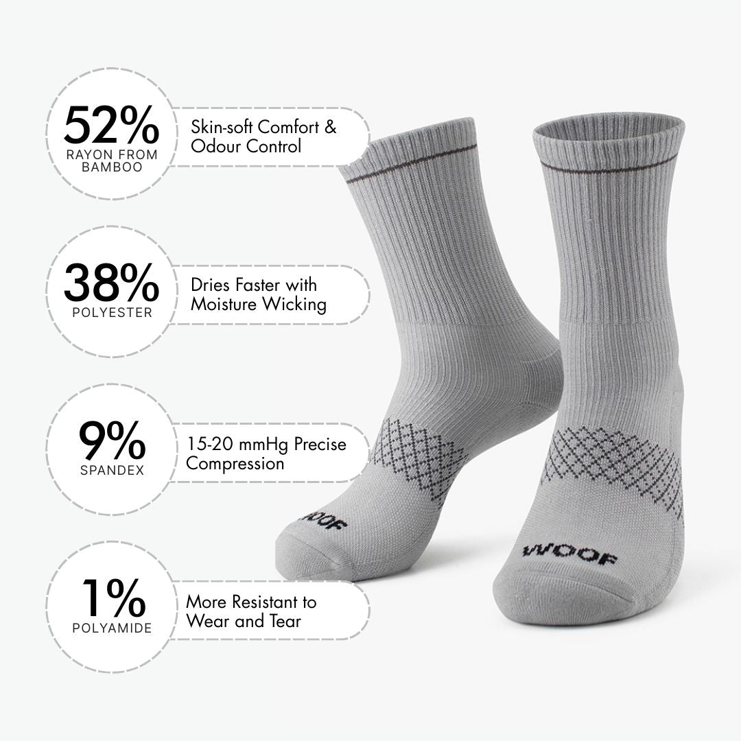 Grey Bamboo  Crew Compression Socks